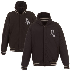 Adult Men's Chicago White Sox JH Design Heavyweight Reversible Full Snap baseball Hoodie - Charcoal