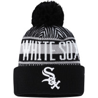 Youth Boys Chicago White Sox New Era Striped Cuffed Knit Hat with Pom - Black