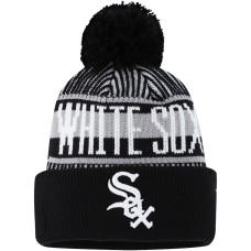 Youth Boys Chicago White Sox New Era Striped Cuffed Knit Hat with Pom - Black