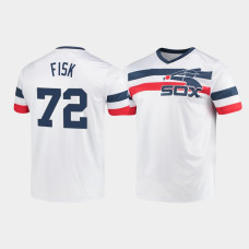 Carlton Fisk Chicago White Sox White Cooperstown Collection V-Neck Jersey