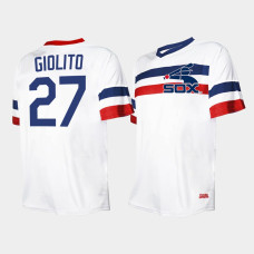 Men Chicago White Sox #27 Lucas Giolito Cooperstown Collection V-Neck White Jersey