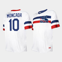 Men Chicago White Sox #10 Yoan Moncada Cooperstown Collection V-Neck White Jersey Men Chicago White Sox #10 Yoan Moncada Cooperstown Collection V-Neck White Jersey